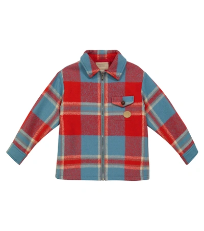 Shop Gucci Checked Wool Jacket In Red