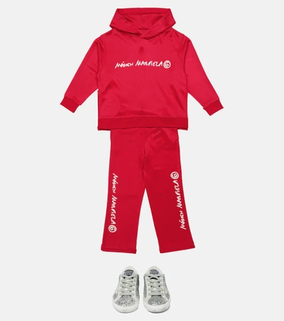 Mm6 Maison Margiela Teen Logo-print Rib-trimmed Hoodie In Red