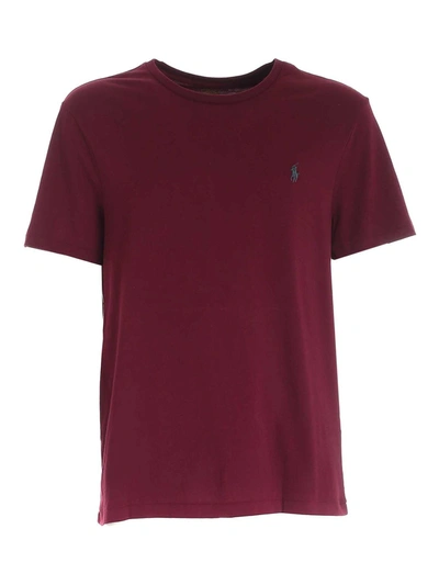 Shop Polo Ralph Lauren Logo Embroidery T-shirt In Wine Color In Red