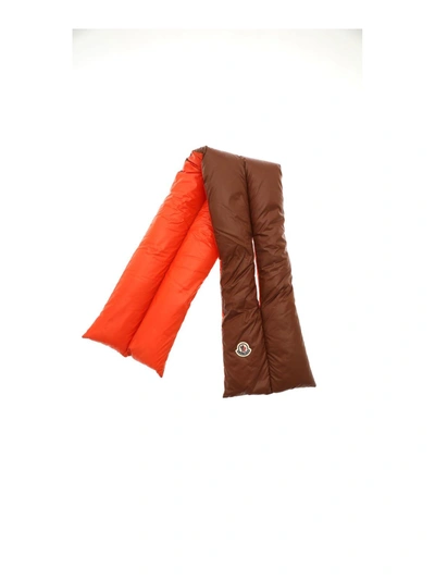 Shop Moncler Padded Scarf In Brown And Orange