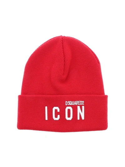 Shop Dsquared2 Icon Embroidered Beanie In Red