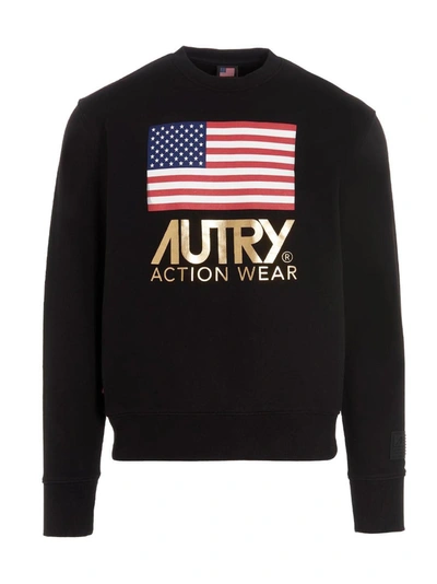 Shop Autry American Flag Print Sweatshirt In Black