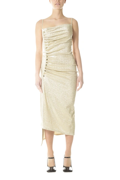 Shop Paco Rabanne Ruched Sleeveless Dress In Gold