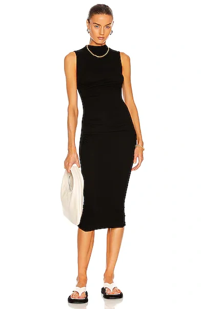 Shop Enza Costa Silk Rib Sleeveless Twist Midi Dress In Black