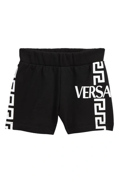 Shop Versace Greca Logo Stretch Cotton Shorts In Black White