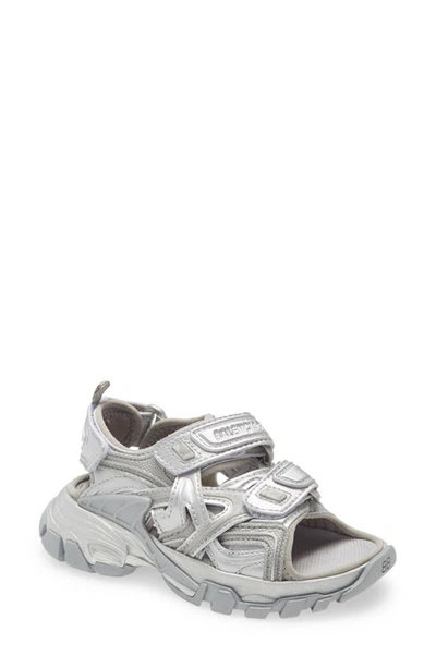 Shop Balenciaga Track Sandal In Silver Full Metallic