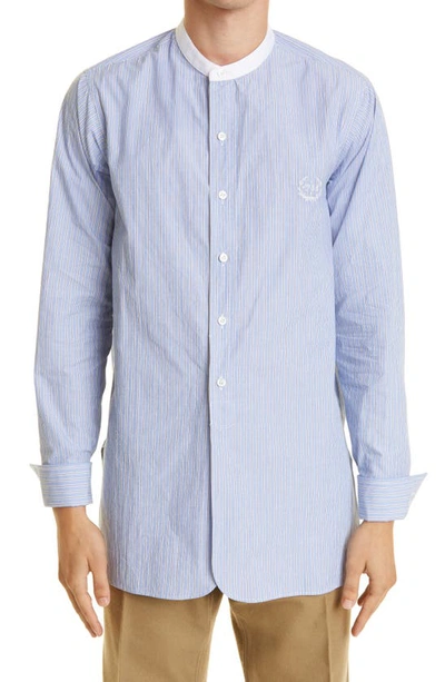 Shop Maison Margiela Stripe Band Collar Poplin Shirt In Light Blue Stripe