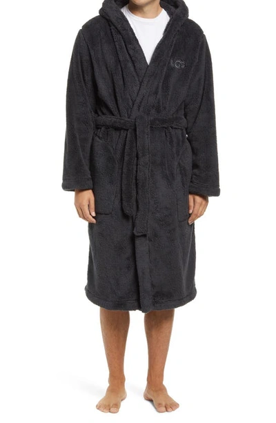 Shop Ugg Beckett Fleece Hooded Robe In Ink Black