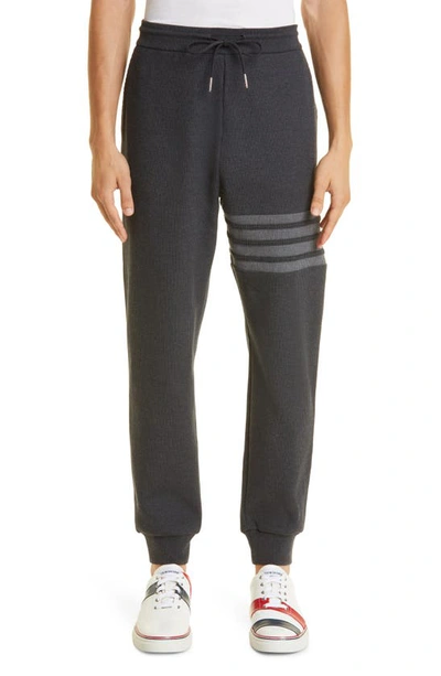 Shop Thom Browne Four-bar Waffle Knit Cotton Joggers In Charcoal Grey