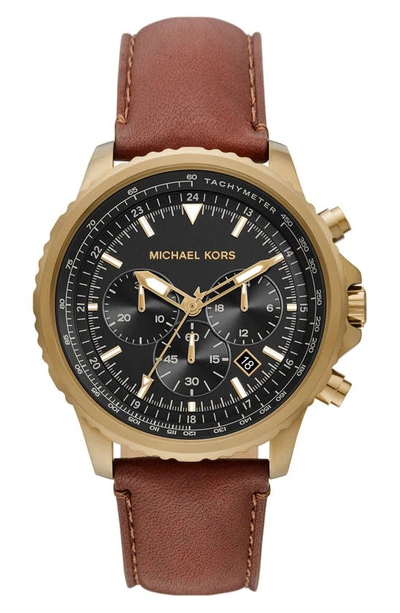 Shop Michael Michael Kors Cortlandt Chronograph Leather Strap Watch, 44mm In Brown