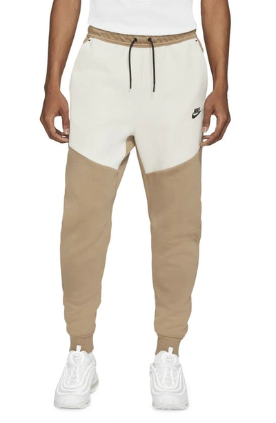 Shop Nike Tech Fleece Jogger Sweatpants In Sandalwood/ Light Bone/ Black