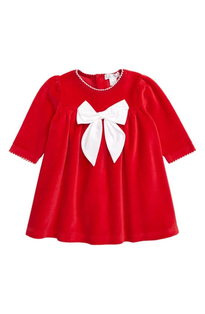 Shop Kissy Kissy Bow Long Sleeve Velour Dress In Red