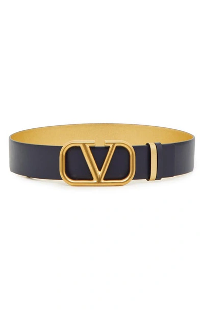 Shop Valentino Vlogo Buckle Reversible Leather Belt In Marine