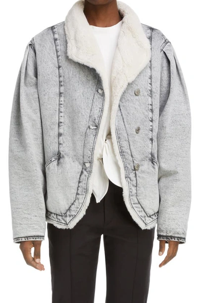 Shop Isabel Marant Dipauline Oversize Faux Shearling Denim Jacket In Light Grey 02ly