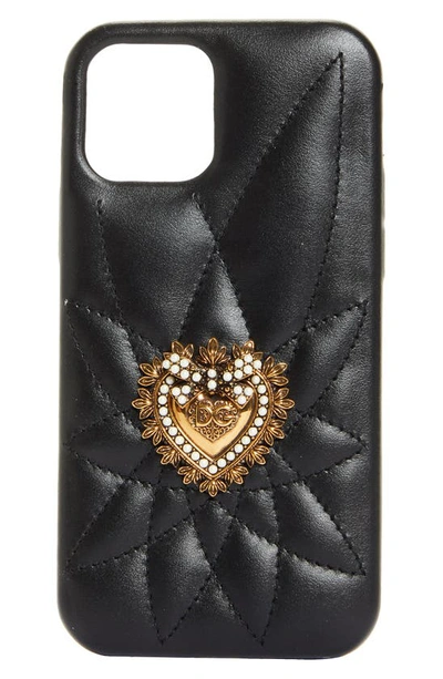 Shop Dolce & Gabbana Devotion Quilted Leather Iphone 12 Pro X Case In Nero