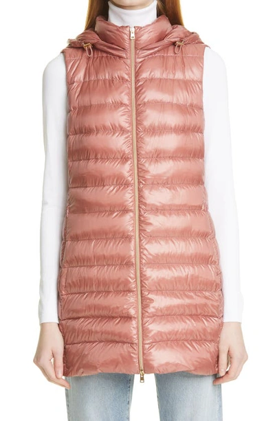 Shop Herno Long Fitted Down Puffer Vest With Removable Hood In Lilla