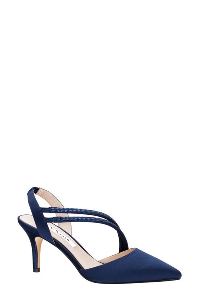 Shop Nina Tansy Slingback Pointed Toe Pump In New Navy Luster Satin