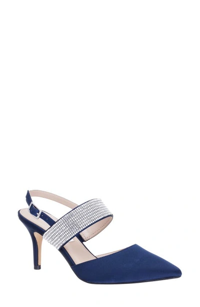 Shop Nina Tenille Slingback Pointed Toe Sandal In New Navy Luster Satin