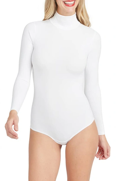 Shop Spanxr Suit Yourself Long Sleeve Mock Neck Bodysuit In White