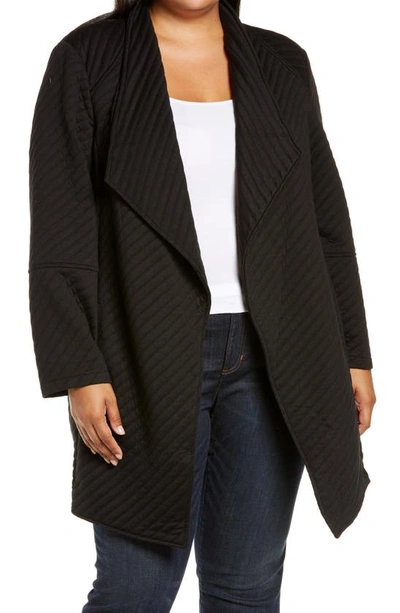Bb Dakota By Steve Madden Soft Landing Draped Open Front Rib Jacket In Black