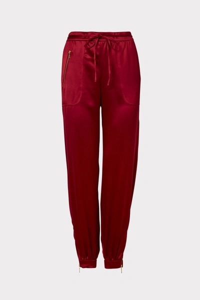 Shop Milly Rylan Hammered Satin Jogger Pants In Wine