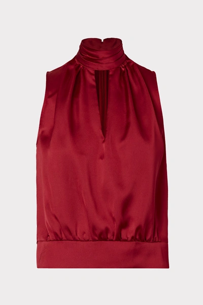 Shop Milly Rozanna Satin Top In Wine