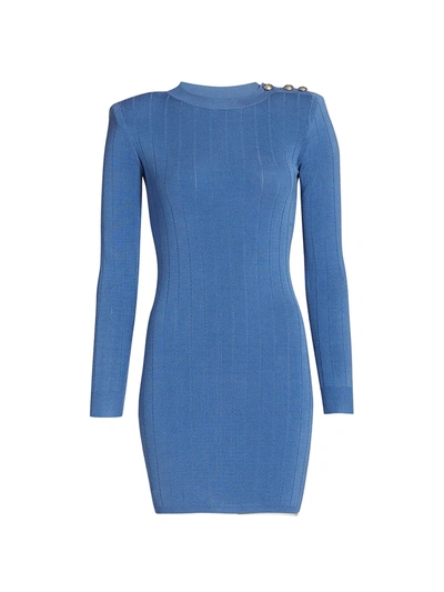 Shop L Agence Minette Long-sleeve Knit Dress In Blue
