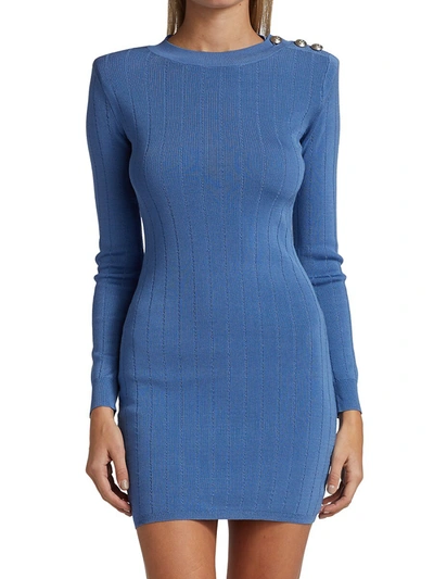 Shop L Agence Minette Long-sleeve Knit Dress In Blue