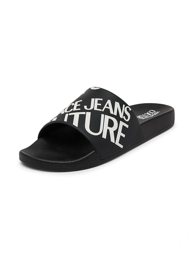 Shop Versace Jeans Couture Men's Wide Fondo Logo Rubber Pool Slides In White