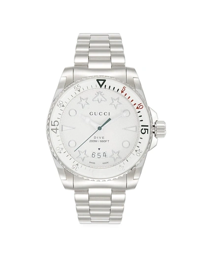 Shop Gucci Men's Dive Stainless Steel Bracelet Watch In Silver