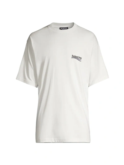 Shop Balenciaga Men's Oversize Campaign Logo Cotton T-shirt In Dirty White