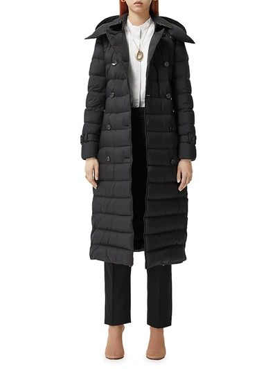 Shop Burberry Women's Ashwick Long Logo Puffer Coat In Black