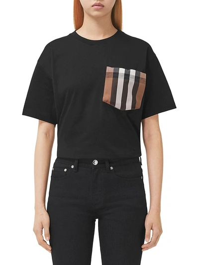 Shop Burberry Women's Check Pocket T-shirt In Black