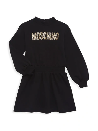 Shop Moschino Little Girl's & Girl's Metallic Logo Dress In Black