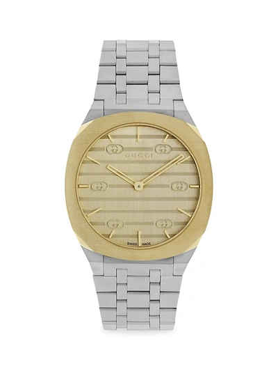 Shop Gucci Men's 25h Two-tone Stainless Steel Bracelet Watch, 34mm In Sapphire