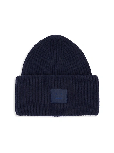 Shop Acne Studios Men's Pansy-n-face Wool Beanie In Navy