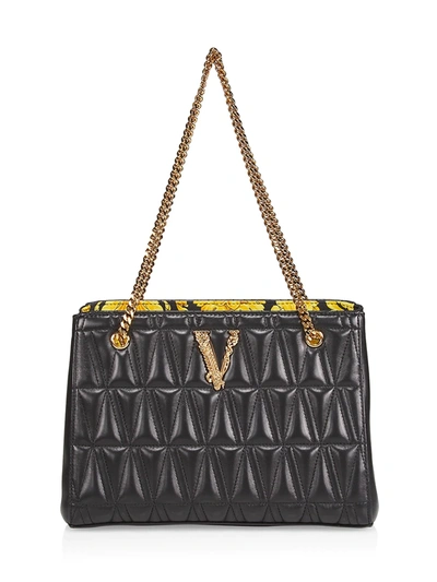 Shop Versace Women's Virtus V Quilted Leather Shoulder Bag In Black Multi