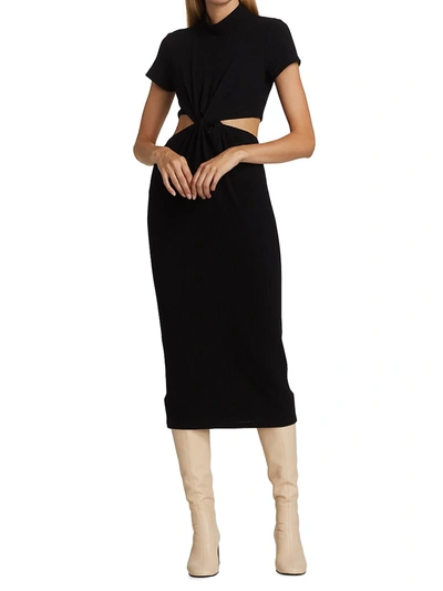 Shop Lna Neo Cutout Ribbed Sweater Dress In Black