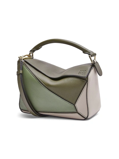 Shop Loewe Women's Small Puzzle Leather Satchel Bag In Green Oat