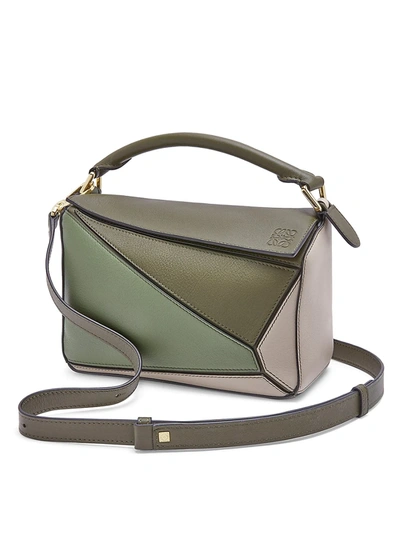 Shop Loewe Women's Small Puzzle Leather Satchel Bag In Green Oat