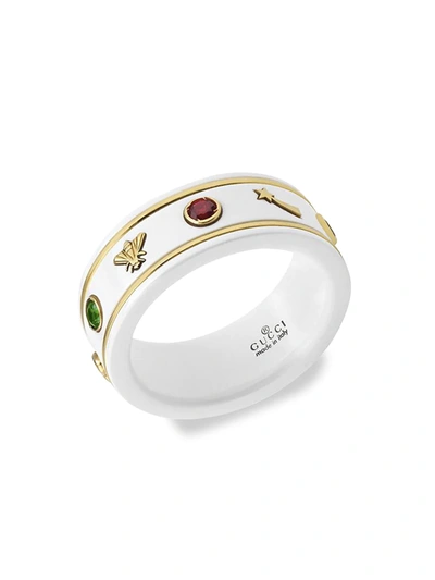 Shop Gucci Men's Icon Ring With Gemstones In Green