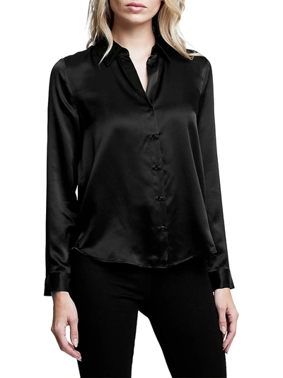 Shop L Agence Women's Tyler Silk Satin Blouse In Black
