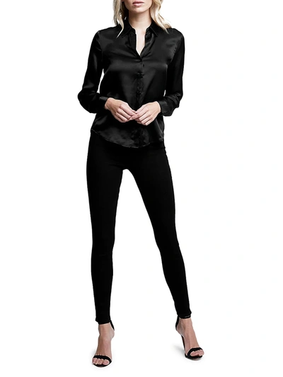 Shop L Agence Women's Tyler Silk Satin Blouse In Black