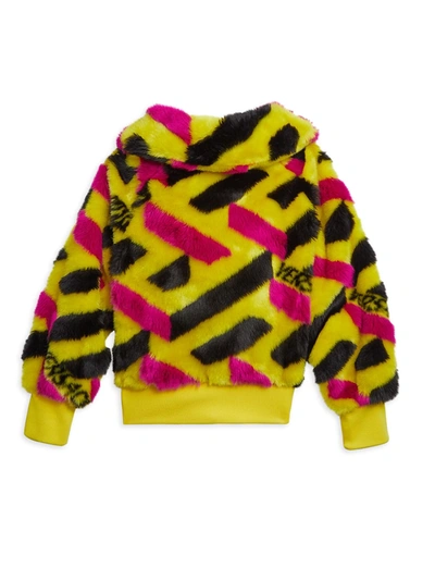 Shop Versace Little Girls & Girls Faux Fur Monogram Jacket In Yellow Black