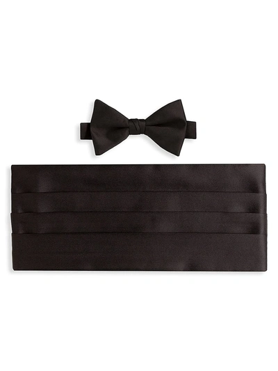 Shop David Donahue Men's Silk Pre-tied Bow Tie & Cummerbund Set In Black