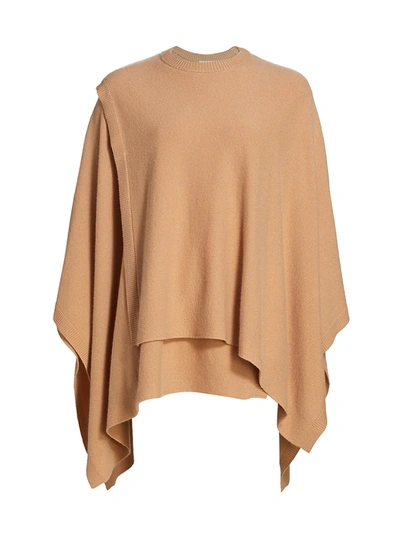 Shop Halston Leona Wool-cashmere Blend Poncho In Camel