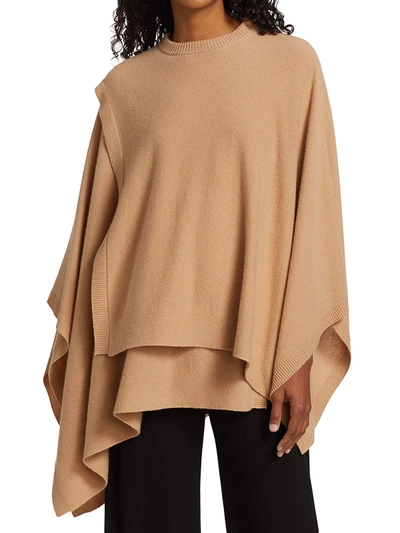 Shop Halston Leona Wool-cashmere Blend Poncho In Camel