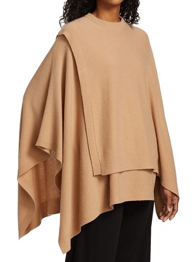 Shop Halston Leona Wool-cashmere Blend Poncho In Camel