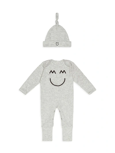 Shop Miles And Milan Baby's 2-piece Embroidered Coveralls & Beanie Set In Heather Grey