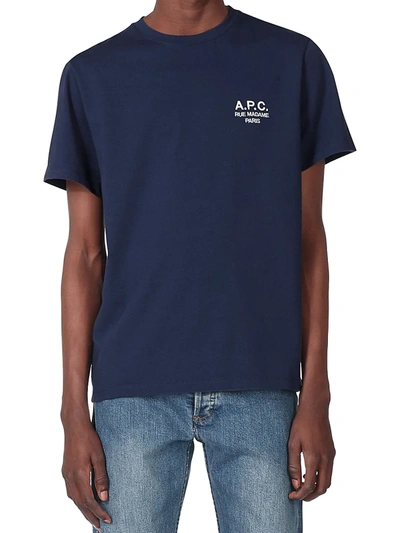 Shop Apc Men's Logo Cotton T-shirt In Dark Navy